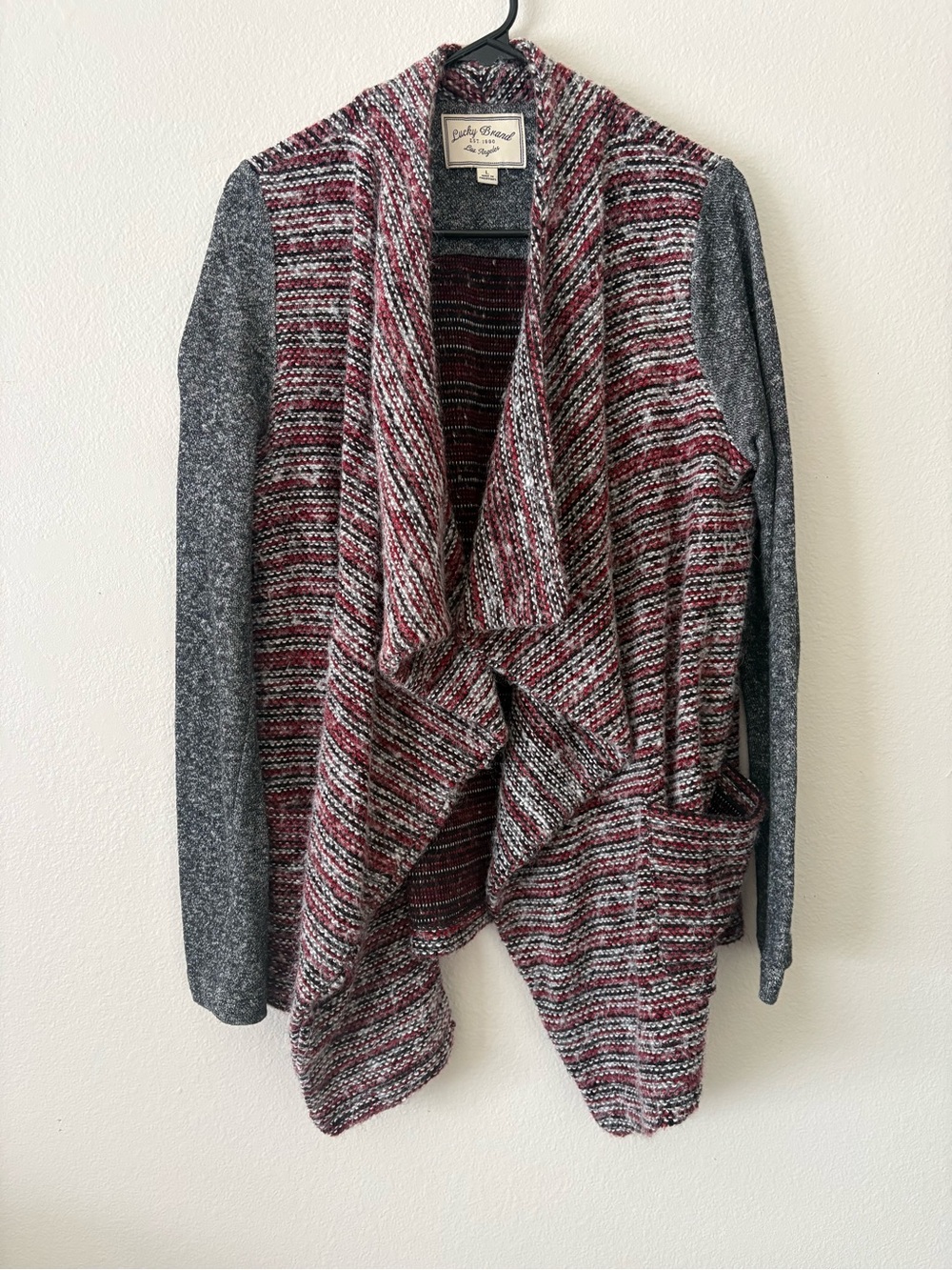 Lucky Brand Open-Front Marled Cardigan in Gray & Burgundy